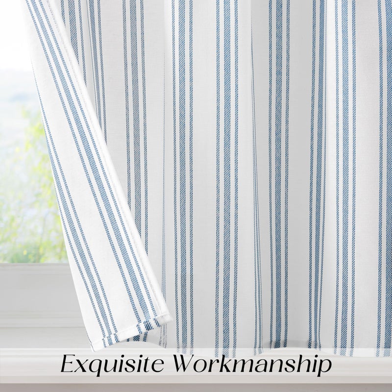 ZJDECOR Cotton Blended Kitchen Curtain Valances for Window,Blue Vertical Stripes on White Light Filtering Cafe Curtain for Home Decor,Farmhouse Window Treatment,Rod Pocket,55" Wx15 L(Pack of 1) - Image 4
