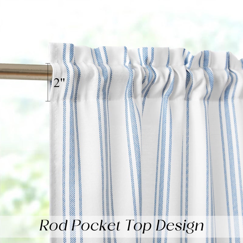 ZJDECOR Cotton Blended Kitchen Curtain Valances for Window,Blue Vertical Stripes on White Light Filtering Cafe Curtain for Home Decor,Farmhouse Window Treatment,Rod Pocket,55" Wx15 L(Pack of 1) - Image 3