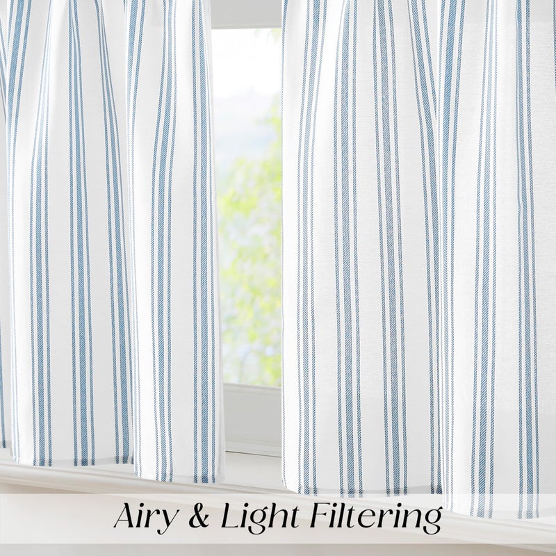 ZJDECOR Cotton Blended Kitchen Curtain Valances for Window,Blue Vertical Stripes on White Light Filtering Cafe Curtain for Home Decor,Farmhouse Window Treatment,Rod Pocket,55" Wx15 L(Pack of 1) - Image 2