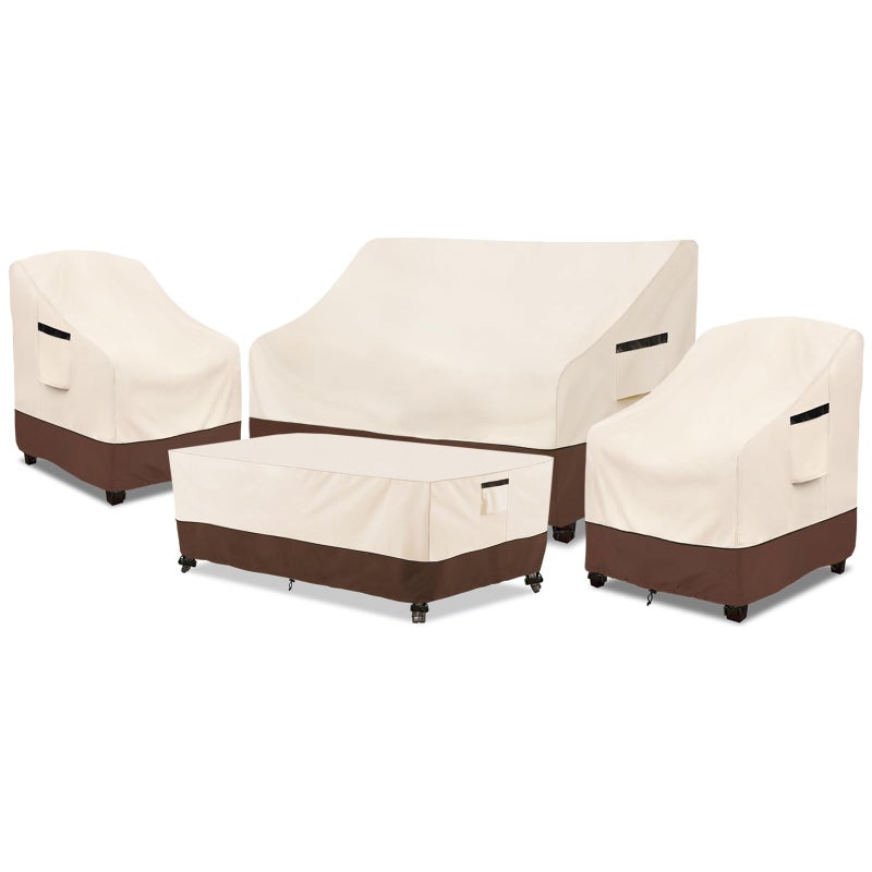 Rileytee Patio Furniture Set Covers, 4 Pcs 600D Heavy Duty 100% Waterproof Outdoor Furniture Cover, Fit Patio Loveseat, Chair and Coffee Table (Beige & Brown) - Image 1
