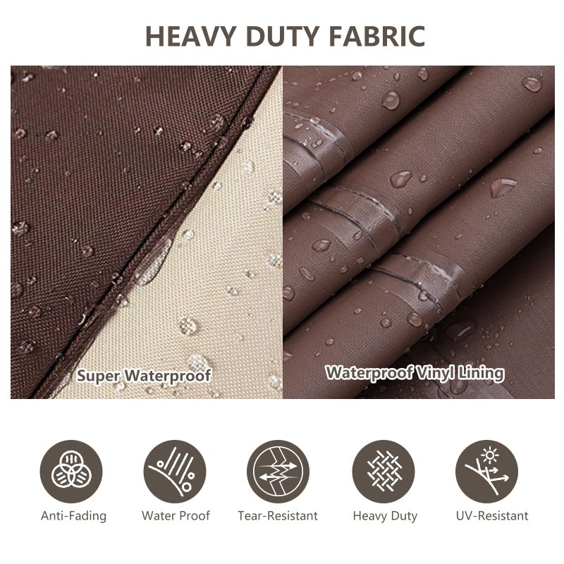 Rileytee Patio Furniture Set Covers, 4 Pcs 600D Heavy Duty 100% Waterproof Outdoor Furniture Cover, Fit Patio Loveseat, Chair and Coffee Table (Beige & Brown) - Image 5