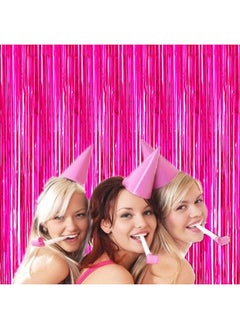 i-CHONY 2 Pcs 3.2ft x 8.2ft Shiny Hot Pink Metallic Tinsel Foil Fringe Curtains Photo Booth Backdrop for Birthday Wedding Holiday Celebration Bachelorette Party Decorations (Hot Pink)  - Image 4
