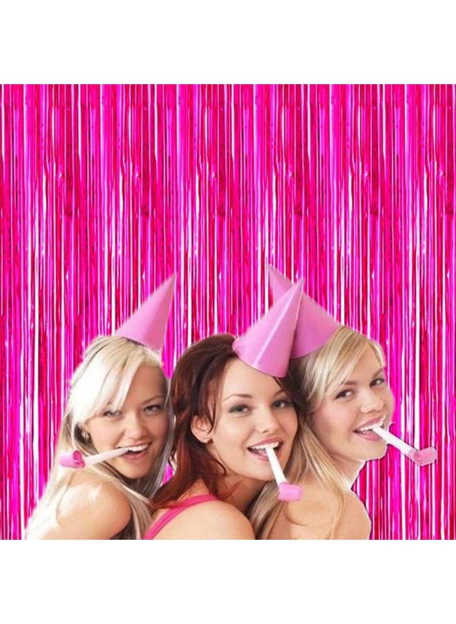 i-CHONY 2 Pcs 3.2ft x 8.2ft Shiny Hot Pink Metallic Tinsel Foil Fringe Curtains Photo Booth Backdrop for Birthday Wedding Holiday Celebration Bachelorette Party Decorations (Hot Pink)  - Image 4