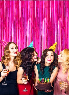 i-CHONY 2 Pcs 3.2ft x 8.2ft Shiny Hot Pink Metallic Tinsel Foil Fringe Curtains Photo Booth Backdrop for Birthday Wedding Holiday Celebration Bachelorette Party Decorations (Hot Pink)  - Image 5