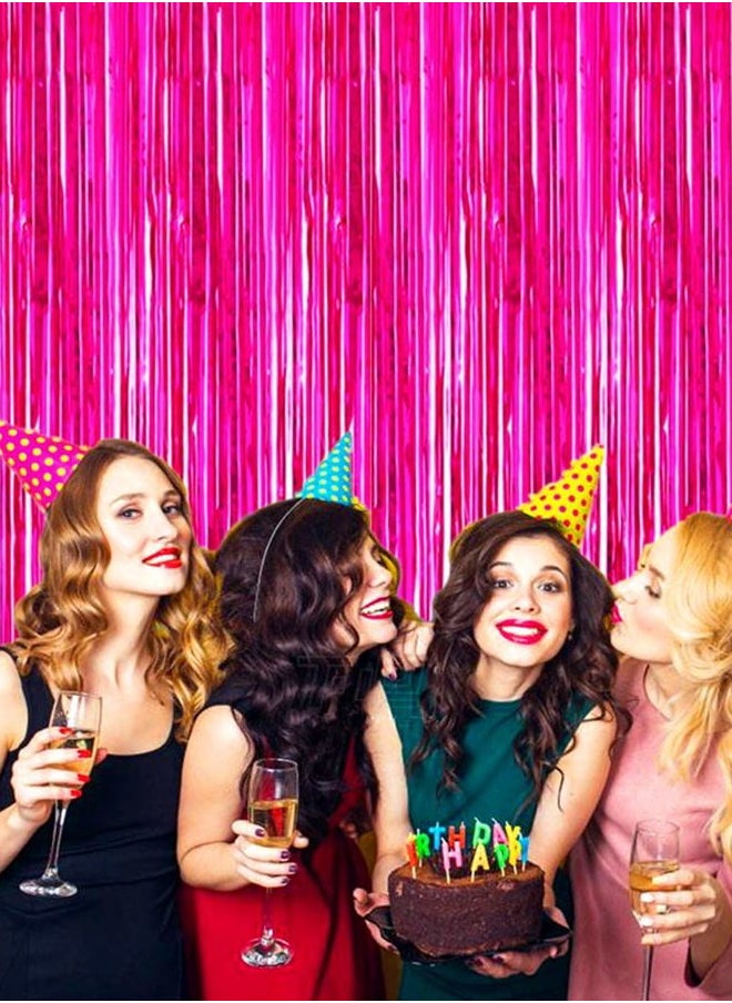 i-CHONY 2 Pcs 3.2ft x 8.2ft Shiny Hot Pink Metallic Tinsel Foil Fringe Curtains Photo Booth Backdrop for Birthday Wedding Holiday Celebration Bachelorette Party Decorations (Hot Pink)  - Image 5