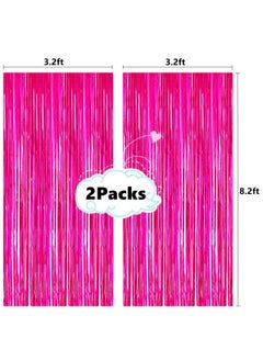 i-CHONY 2 Pcs 3.2ft x 8.2ft Shiny Hot Pink Metallic Tinsel Foil Fringe Curtains Photo Booth Backdrop for Birthday Wedding Holiday Celebration Bachelorette Party Decorations (Hot Pink)  - Image 2