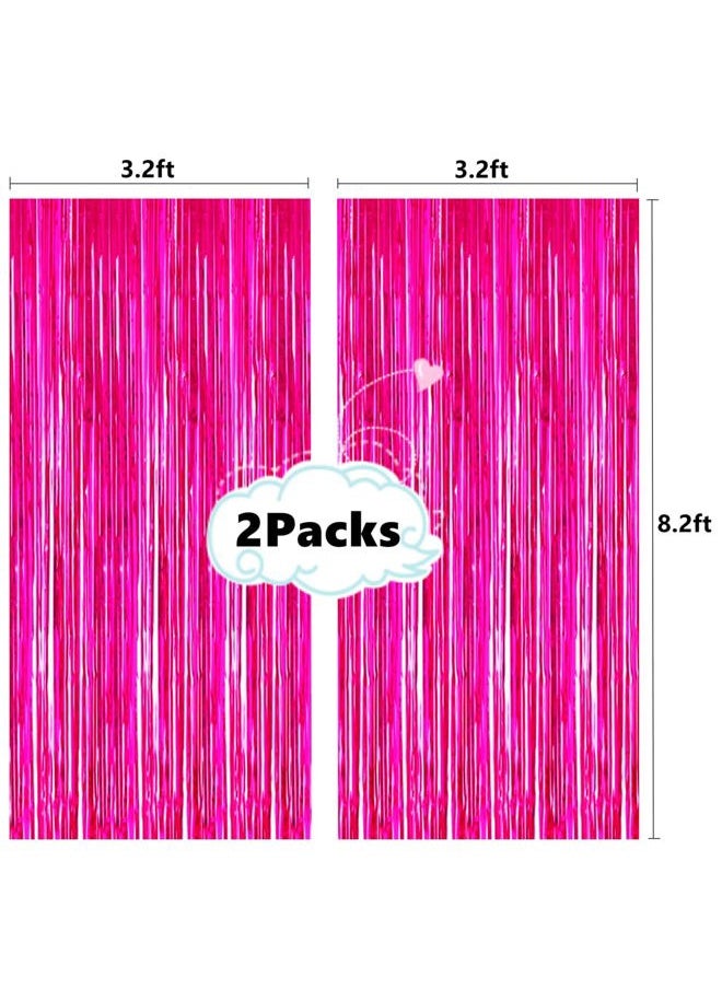 i-CHONY 2 Pcs 3.2ft x 8.2ft Shiny Hot Pink Metallic Tinsel Foil Fringe Curtains Photo Booth Backdrop for Birthday Wedding Holiday Celebration Bachelorette Party Decorations (Hot Pink)  - Image 2