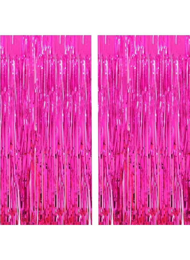 i-CHONY 2 Pcs 3.2ft x 8.2ft Shiny Hot Pink Metallic Tinsel Foil Fringe Curtains Photo Booth Backdrop for Birthday Wedding Holiday Celebration Bachelorette Party Decorations (Hot Pink)  - Image 1