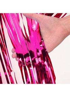 i-CHONY 2 Pcs 3.2ft x 8.2ft Shiny Hot Pink Metallic Tinsel Foil Fringe Curtains Photo Booth Backdrop for Birthday Wedding Holiday Celebration Bachelorette Party Decorations (Hot Pink)  - Image 3