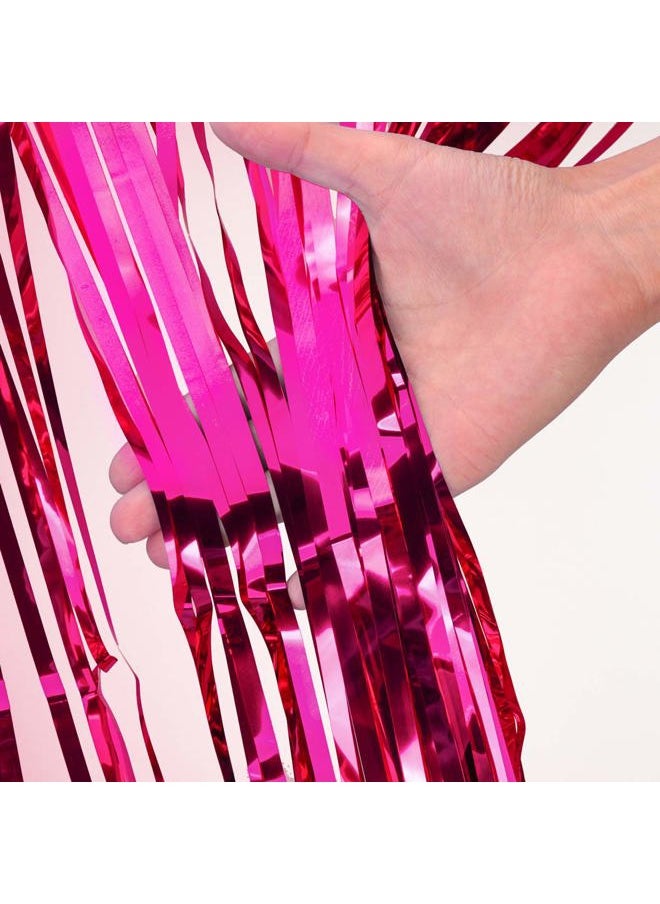 i-CHONY 2 Pcs 3.2ft x 8.2ft Shiny Hot Pink Metallic Tinsel Foil Fringe Curtains Photo Booth Backdrop for Birthday Wedding Holiday Celebration Bachelorette Party Decorations (Hot Pink)  - Image 3