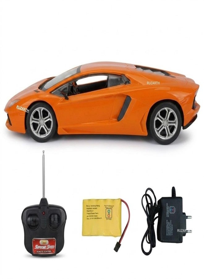 سيارة رياضية للأطفال من Ruzarth بمقياس 1:12 تعمل بالتحكم عن بعد، قابلة لإعادة الشحن عبر منفذ USB، مزودة بوظائف توجيه كاملة، تحكم أمامي وخلفي ويسار ويمين، هدية مثالية للأولاد والبنات من عمر 3 سنوات فما فوق. (برتقالي) - Image 1