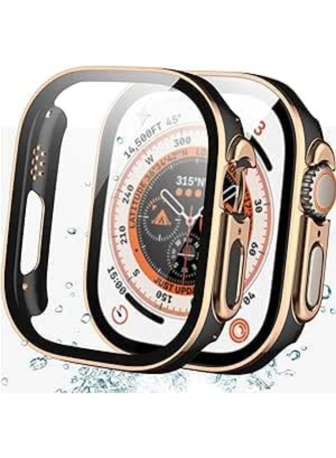 Case 49mm for Apple Watch Ultra 49mm Case Screen Protector, HD Waterproof Screen + Double-Color Elegant Bumper, Full Protective Face Cover for Apple Watch 49mm Strap Accessories - (Black&Rose Gold) - Image 1