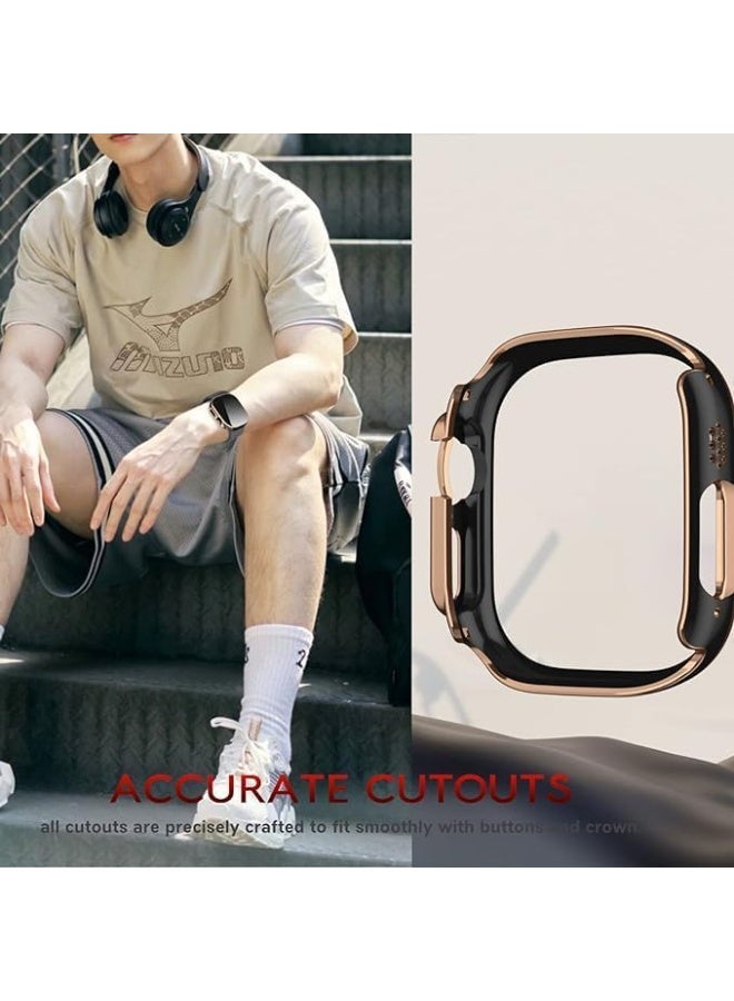Case 49mm for Apple Watch Ultra 49mm Case Screen Protector, HD Waterproof Screen + Double-Color Elegant Bumper, Full Protective Face Cover for Apple Watch 49mm Strap Accessories - (Black&Rose Gold) - Image 2