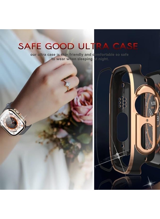 Case 49mm for Apple Watch Ultra 49mm Case Screen Protector, HD Waterproof Screen + Double-Color Elegant Bumper, Full Protective Face Cover for Apple Watch 49mm Strap Accessories - (Black&Rose Gold) - Image 3