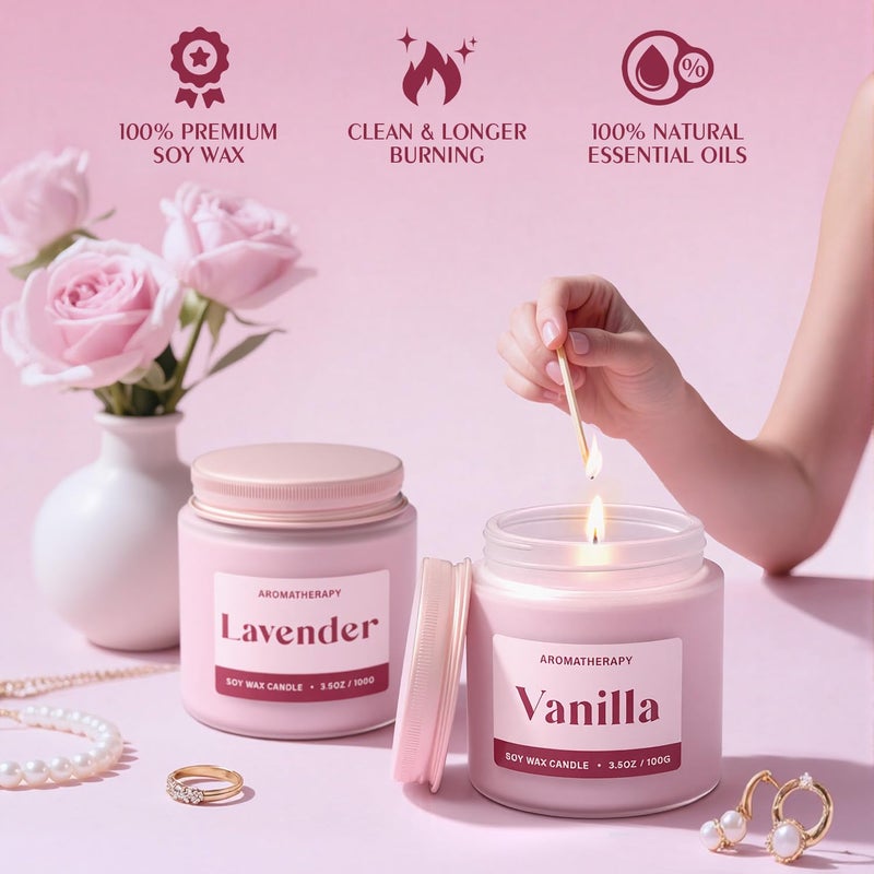 Waxcanpy Scented Candles for Women, Soy Candles for Home Scented, Candle Gift Set with Lavender & Vanilla Scents, 2 Pack Aromatherapy Candle for Relaxing, Stress Relief & Home Decor - Image 3