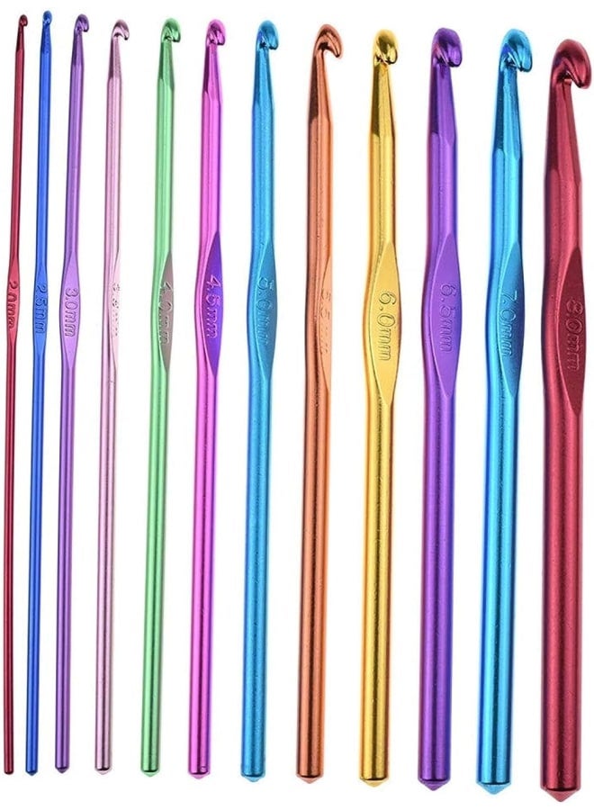 Crochet Hooks Yarn Knitting Needles Set 2mm-8mm Multicolour Aluminium Sweater Shawl Scarf Knitting Smooth Head Weave Craft (Multi, 12pcs)  - Image 1