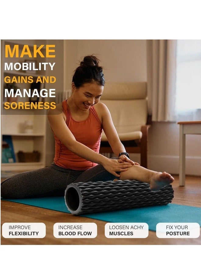 كيلا بكرة إسفنجية 45*14 سم للتمارين والتدليك، متعددة الكثافة، لصالة الألعاب الرياضية، بكرة يوجا دوارة من رغوة البوليسترين للظهر والساقين والجسم والأنسجة العميقة واستعادة العضلات وتخفيف الألم والعلاج الطبيعي والتمدد - Image 5