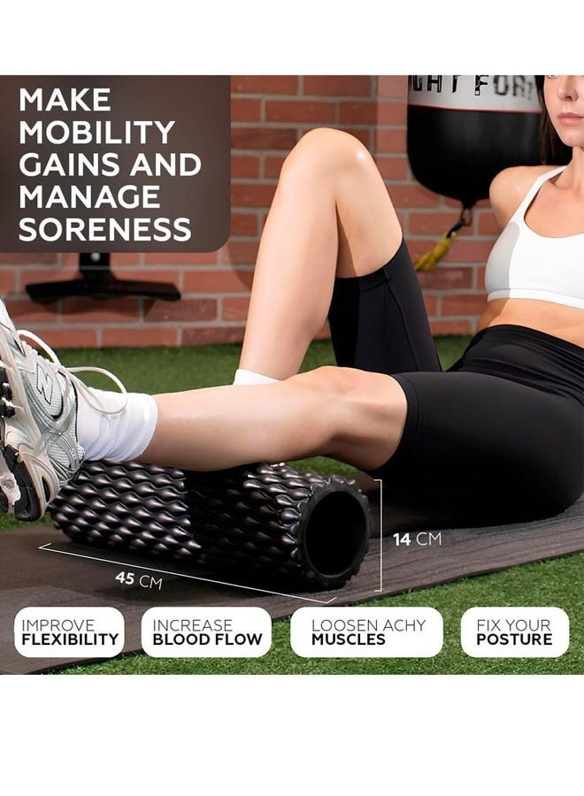 كيلا بكرة إسفنجية 45*14 سم للتمارين والتدليك، متعددة الكثافة، لصالة الألعاب الرياضية، بكرة يوجا دوارة من رغوة البوليسترين للظهر والساقين والجسم والأنسجة العميقة واستعادة العضلات وتخفيف الألم والعلاج الطبيعي والتمدد - Image 2