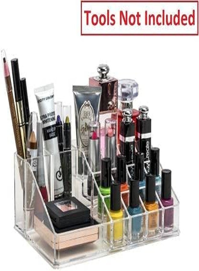 ETONWALL Plastic 16 Compartment Cosmetic Display Cases Makeup Lipstick Storage Organizer Holder Box Case,Transparent (22L x 12.2W x 7.5H) - Image 2