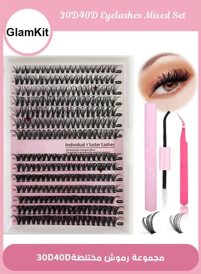 جلامكيت طقم تمديد الرموش DIY، 280 أدوات تجعيد الرموش، طقم تمديد الرموش، رموش فردية 9-16 مم 30D 40D مع ملقط الرموش والغراء - Image 1