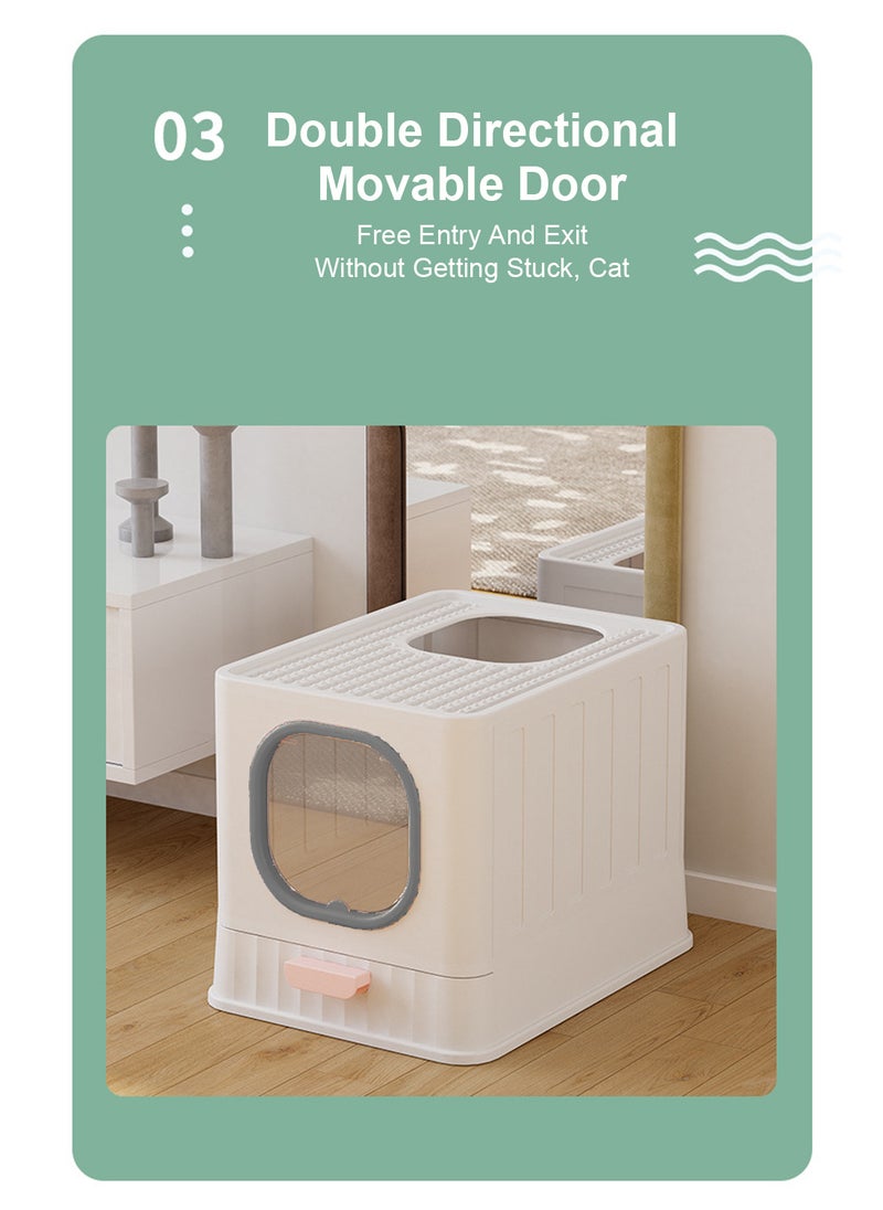 Kidle - Enclosed Cat Litter Pan Cat Cleaning Products Folding Odor Blocking Splash Resistant Cat Litter Pan Litter Scoop Included - Image 1