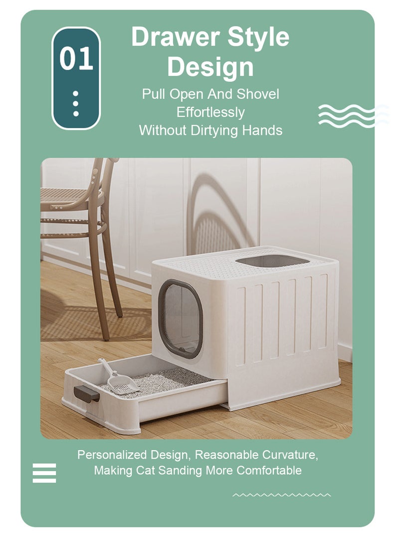 Kidle - Enclosed Cat Litter Pan Cat Cleaning Products Folding Odor Blocking Splash Resistant Cat Litter Pan Litter Scoop Included - Image 1
