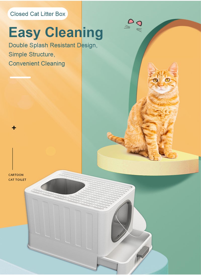 Kidle - Enclosed Cat Litter Pan Cat Cleaning Products Folding Odor Blocking Splash Resistant Cat Litter Pan Litter Scoop Included - Image 1