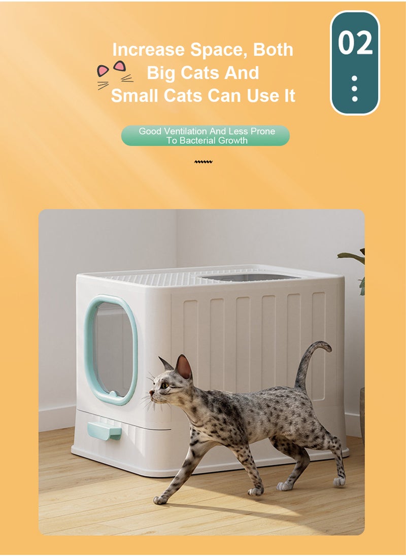 Kidle - Enclosed Cat Litter Pan Cat Cleaning Products Folding Odor Blocking Splash Resistant Cat Litter Pan Litter Scoop Included - Image 1