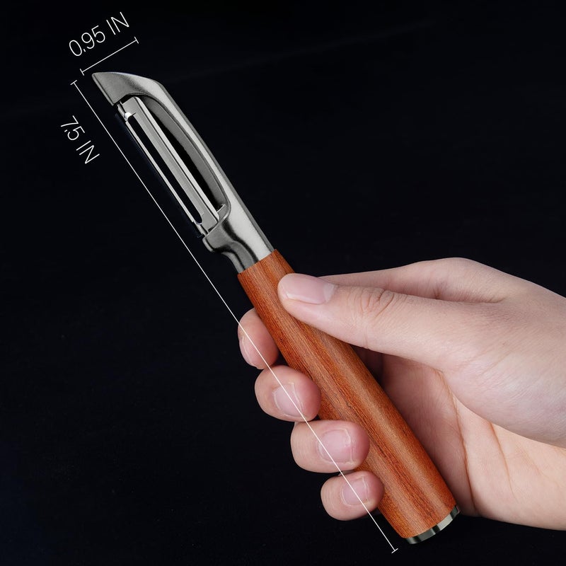KULUNER KU LUNER Premium 304 Stainless Steel Multifunctional Kitchen Fruit and Vegetable Peeler with Real Wood Handle，Ultra Sharp Strong Blade - Image 4