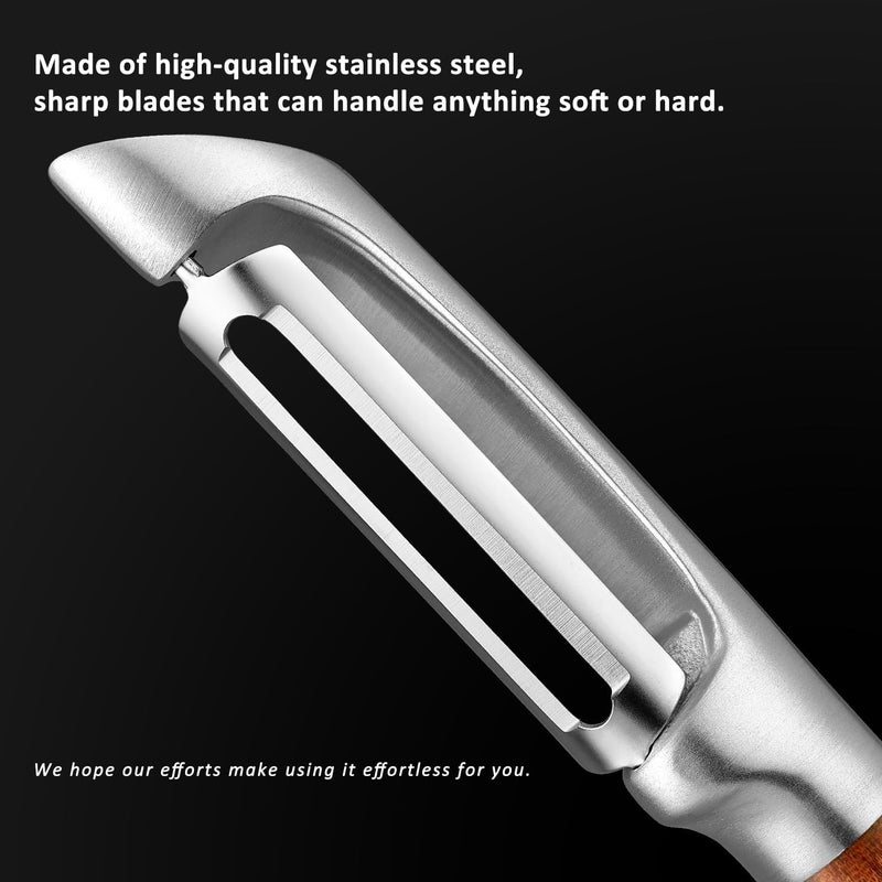 KULUNER KU LUNER Premium 304 Stainless Steel Multifunctional Kitchen Fruit and Vegetable Peeler with Real Wood Handle，Ultra Sharp Strong Blade - Image 3