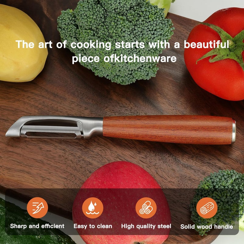 KULUNER KU LUNER Premium 304 Stainless Steel Multifunctional Kitchen Fruit and Vegetable Peeler with Real Wood Handle，Ultra Sharp Strong Blade - Image 5