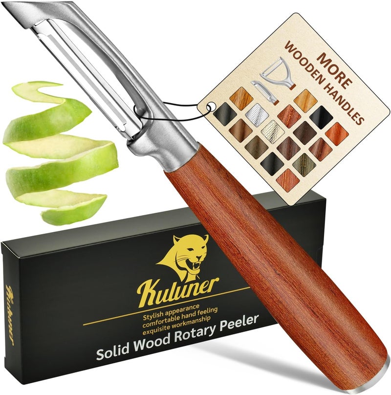 KULUNER KU LUNER Premium 304 Stainless Steel Multifunctional Kitchen Fruit and Vegetable Peeler with Real Wood Handle，Ultra Sharp Strong Blade - Image 1