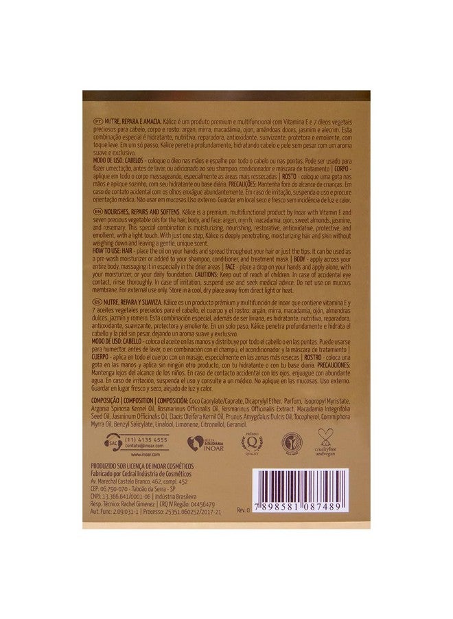 INOAR - Kalice Multifunctional Oil, 7 Essential Oils, Oil for Hair, Face, Body, Vitamin E, Argan Oil, Moisturizing, Nourishing, Vegan Hair Product, Cruelty Free Haircare for Men and Women (3.38 oz.) - Image 2