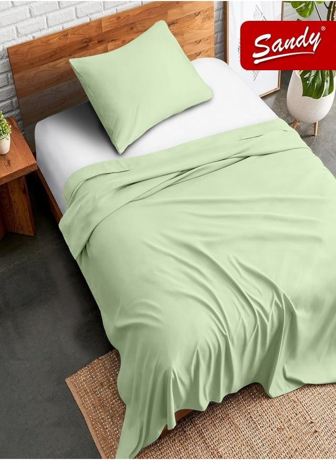 Sandy Sandy Premium Hotel Quality Flat Sheet and Pillow Case, Bed Sheet 2 Pieces Set, Soft & Breathable and Cooling, Extra Twin Size 243 x 167 cm, Green Tea  - Image 1