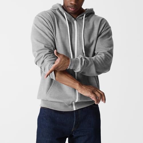 Ohoo Men's Zip Up Hoodie Lightweight Slim Fit Sweatshirt Full Zip Hooded Jacket / DCF002-GREY-M - Image 2