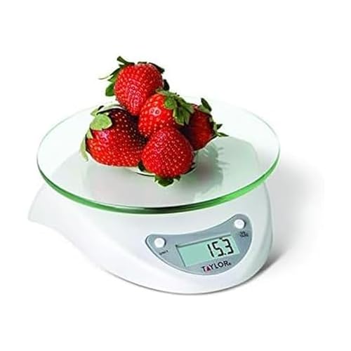 Taylor Digital Kitchen Scale with Glass Platform Tare Button and Plastic Body Weighs up to 11 Pounds Capacity White
