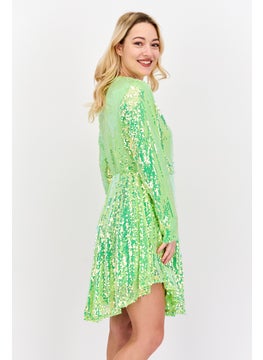Collective The Label Women Embellished Mini Dress, Lime Green  - Image 2
