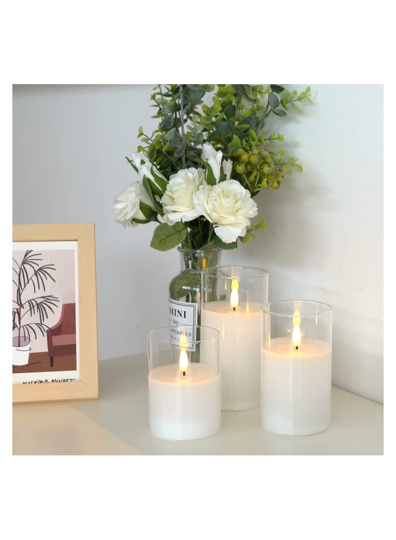 LED Flameless Candles Set - Clear Glass with Timer & Remote Control, Real Wax Pillar Candles in Pure White, Warm Flickering Light for Home Decor (3PCS, D3 H4 5" 6") - Image 2