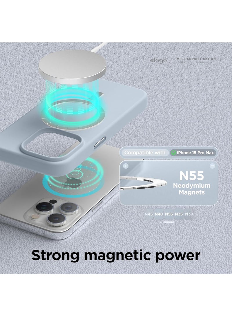 Elago Magnetic Liquid Silicone for iPhone 15 PRO Case Cover with MagSafe Shockproof - Light Blue - Image 2