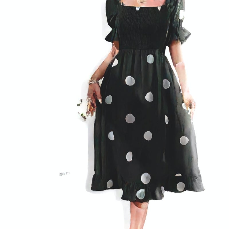 Round Dot Ruffle Hem Fitted Short Sleeve Dress - Image 3