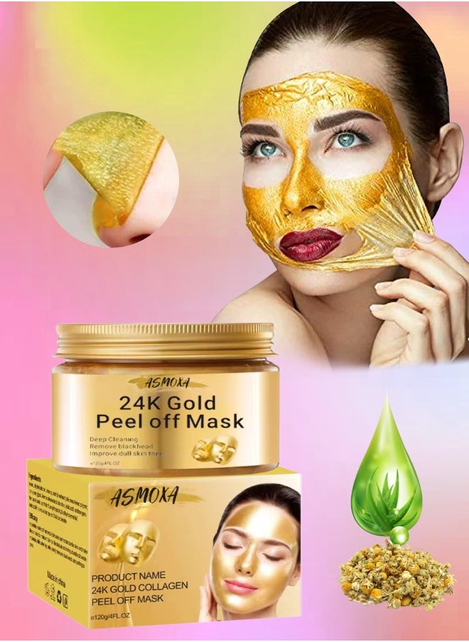 ASMOXA 120g 24K Gold Collagen peel Off Mask Anti Aging Lifting Illuminating and Revitalizing Remove Blackheads Dirt and Oils with Hyaluronic Acid and Collagen Gold Firming Peel Off Face Mask  - Image 1