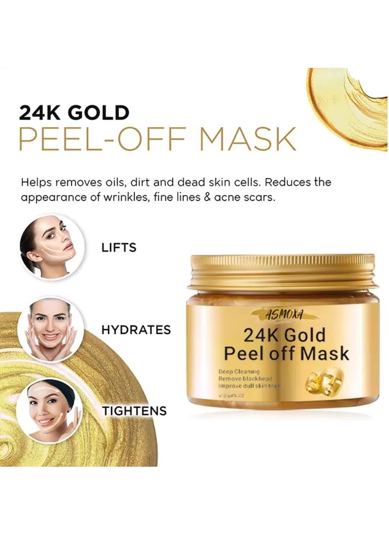 ASMOXA 120g 24K Gold Collagen peel Off Mask Anti Aging Lifting Illuminating and Revitalizing Remove Blackheads Dirt and Oils with Hyaluronic Acid and Collagen Gold Firming Peel Off Face Mask  - Image 2