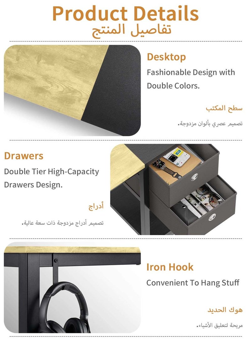 EqiEch Computer Desk with Drawers 47 Inch Office Workstation with Storage Shelves Study Writing Desk for Home Office Bedroom  - Image 4