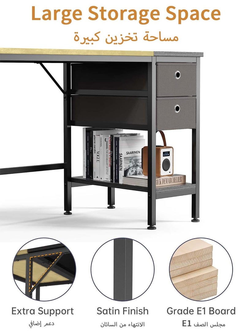 EqiEch Computer Desk with Drawers 47 Inch Office Workstation with Storage Shelves Study Writing Desk for Home Office Bedroom  - Image 3