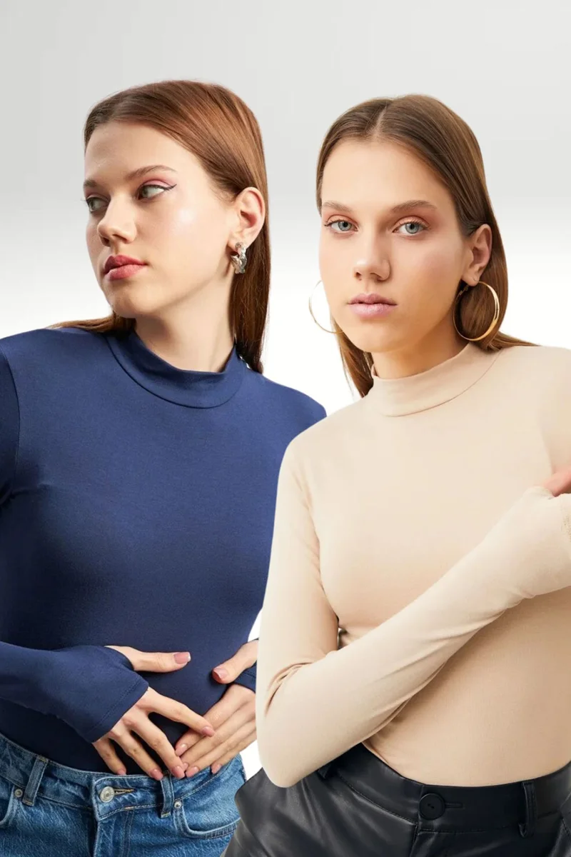 بيبانتولون BIPANTOLON Women's 2-Pack Cut-Out Half Turtleneck Bodysuits