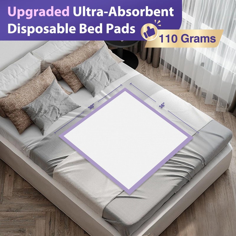 MILDPLUS 110 Grams Heavy Duty Bed Pads 30''X36'', 50 Count MILDPLUS Purple Disposable Underpads with Anti-Slip Film, Extra Large Chucks Pads, 3X Thicker Incontinence Pads for Adults, Kids or Pet - Image 2