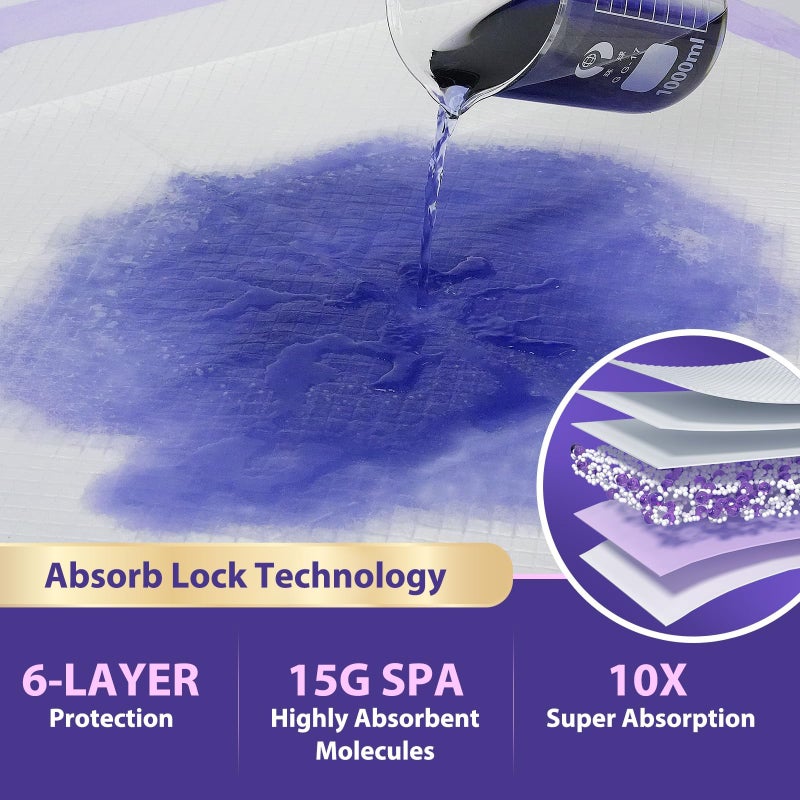 MILDPLUS 110 Grams Heavy Duty Bed Pads 30''X36'', 50 Count MILDPLUS Purple Disposable Underpads with Anti-Slip Film, Extra Large Chucks Pads, 3X Thicker Incontinence Pads for Adults, Kids or Pet - Image 3