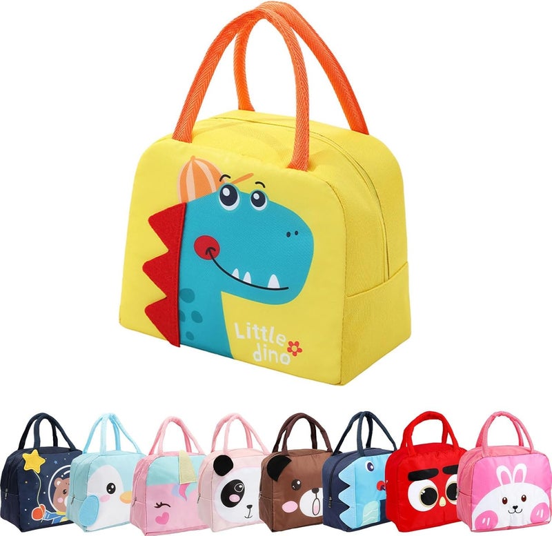 Flywind Kids Lunch Bag for Girls Boys Students | Small Foldable Waterproof Lunch Box for Travel Picnic School | Reusable Cartoon Insulated Lunchbag (Yellow Dinosaur) - Image 1