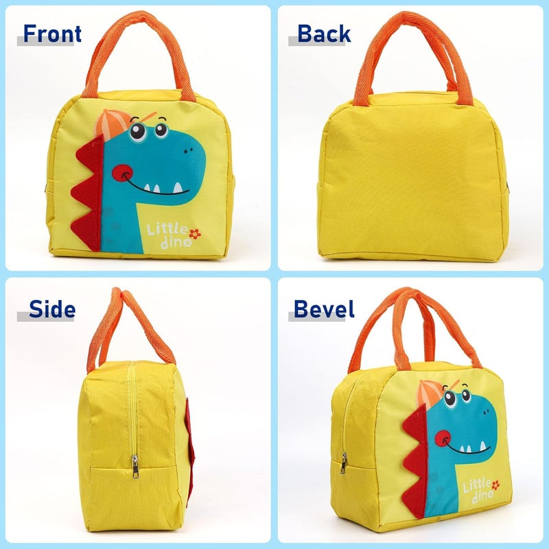 Flywind Kids Lunch Bag for Girls Boys Students | Small Foldable Waterproof Lunch Box for Travel Picnic School | Reusable Cartoon Insulated Lunchbag (Yellow Dinosaur) - Image 4