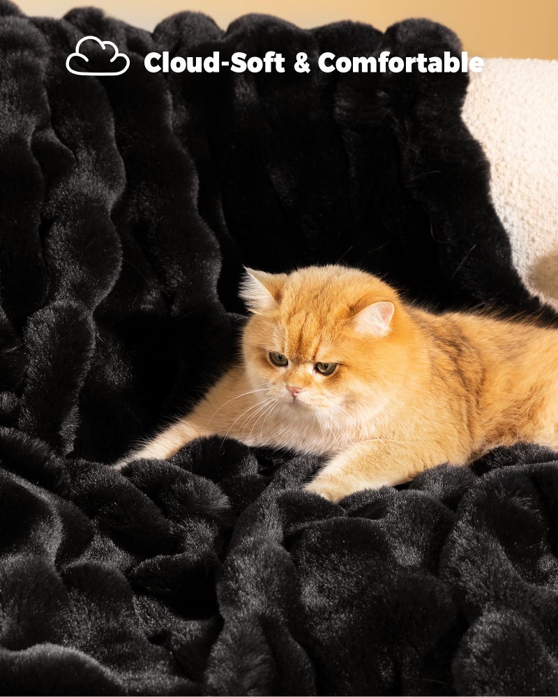 blunique Ultra Soft Cozy Faux Fur Throw Blanket, Fuzzy Plush Thick Bubble Blanket, Oversize Luxury Fluffy Blanket for Couch, Bed, and Living Room, 60x80 Inches, Black - Image 3